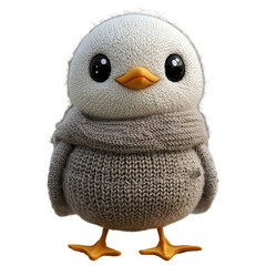 Obraz premium Adorable cartoon bird character wearing a cozy knitted scarf in soft brown colors on a bright Transparent background