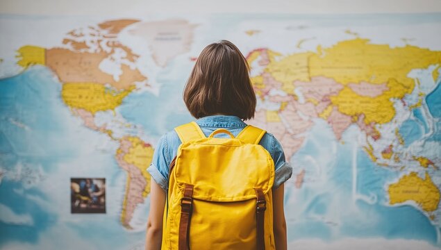 Planning Adventures: Traveler Studies World Map for Exciting Trips and Destinations Globally