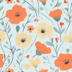 seamless tile, cute floral pattern, pastel colors, illustration style, delicate flowers, 