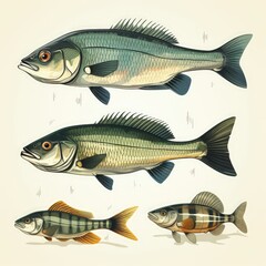 Detailed Perch Fish Illustration Featuring Simple Design on White Backdrop