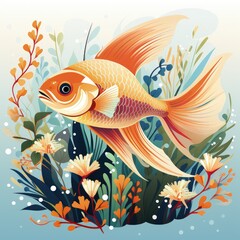 Naklejka premium Marine Life Depicted in a Light, Calm Colorful Vector Illustration