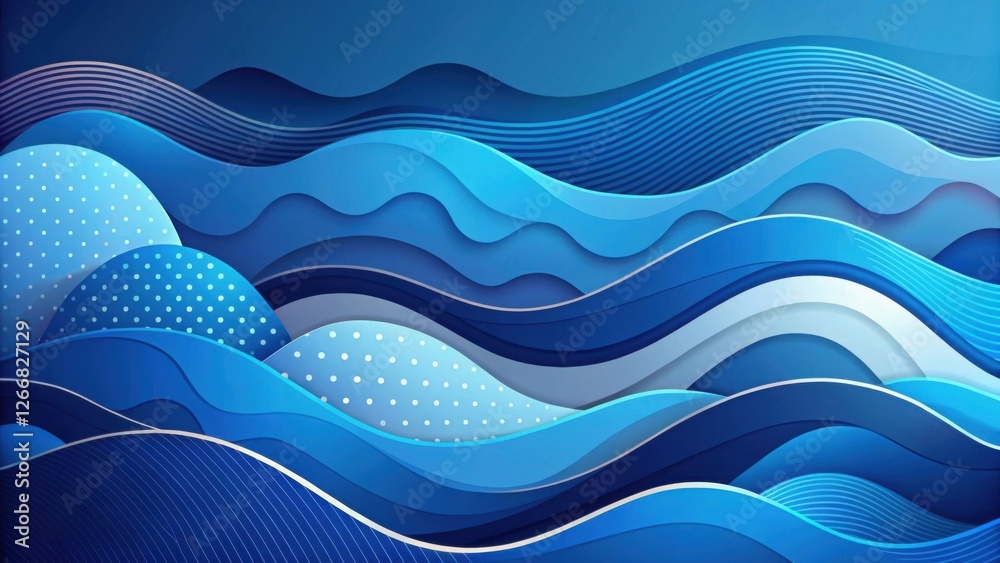 Poster Abstract Blue Wave Pattern Design with Layered Paper Effect and Dotted Textures