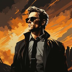Fototapeta premium Contemporary Vector Artwork of a Man in Dark Flat Colors