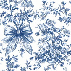 blue toile bows and flowers in vintage french classic style