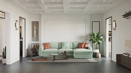 Fototapeta premium Minimalist Interior Design – Mint Green Sofa in Bright Living Space