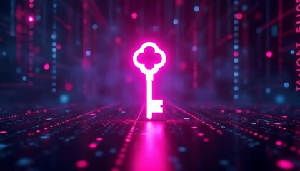 Illuminated Key Symbolizing Digital Access Virtual Environment 3D Animation Futuristic Setting Close-up Perspective Technology Concept