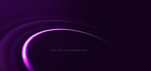 Obraz premium Futuristic glowing purple curved rays with speed motion moving on dark purple background.