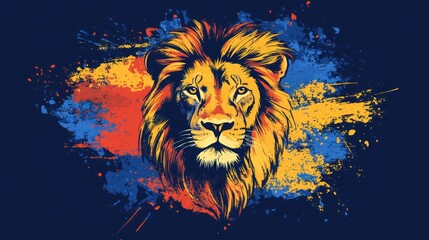 Colorful lion portrait, abstract background, artistic design, for print or website