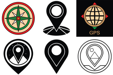 Minimalist GPS Icon Set - Navigation, Location, and Map Pin Vector Art Illustration Bundle