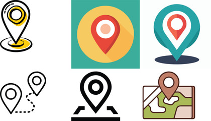 Minimalist GPS Icon Set - Navigation, Location, and Map Pin Vector Art Illustration Bundle