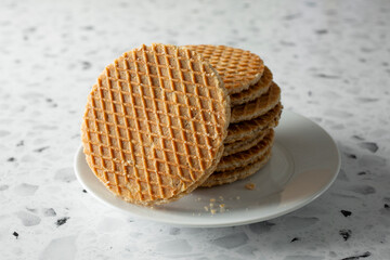 A view of a stack of stroopwafels.