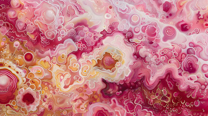 Abstract artwork featuring swirling pink and orange patterns, evoking fluidity and emotion.