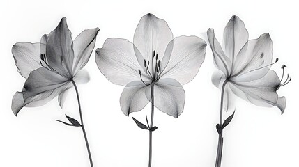 Three Delicate Lilies Rendered In Monochrome Hues