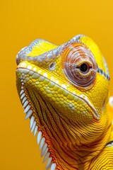 Fototapeta premium Chameleon: Close-up of Chameleon, Lizard, isolated on a solid color background, minimal, background.