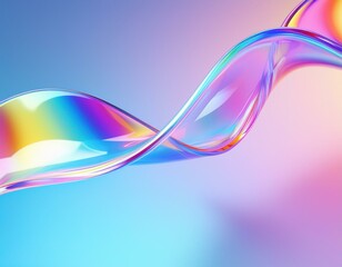 3d holographic ribbon glass morphism wave line isolated on abstract background render. Iridescent curve liquid shape with colorful hologram gradient. Multicolored Glass Background
