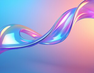 Naklejka premium 3d holographic ribbon glass morphism wave line isolated on abstract background render. Iridescent curve liquid shape with colorful hologram gradient. Multicolored Glass Background