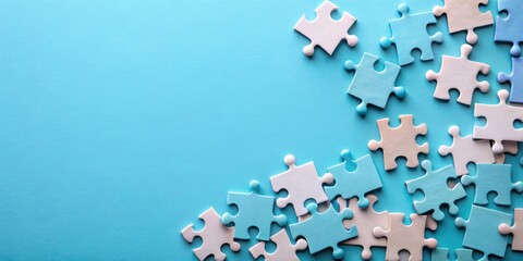 Pastel Puzzle Pieces on a Light Blue Background A Conceptual Image for Problem Solving and Teamwork