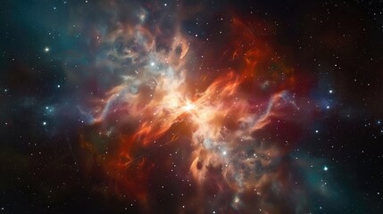 Fototapeta premium A vibrant cosmic nebula showcasing swirling gases and stars, illustrating the beauty of the universe