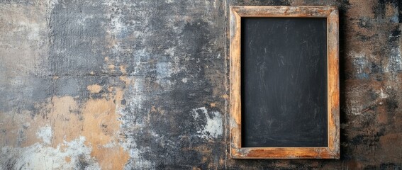 Rustic wooden blackboard with a weathered frame, perfect for a vintage menu or school board design