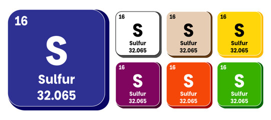 S, Sulfur element vector icon set, periodic table element. Vector illustration EPS 10 File. Isolated on white background.