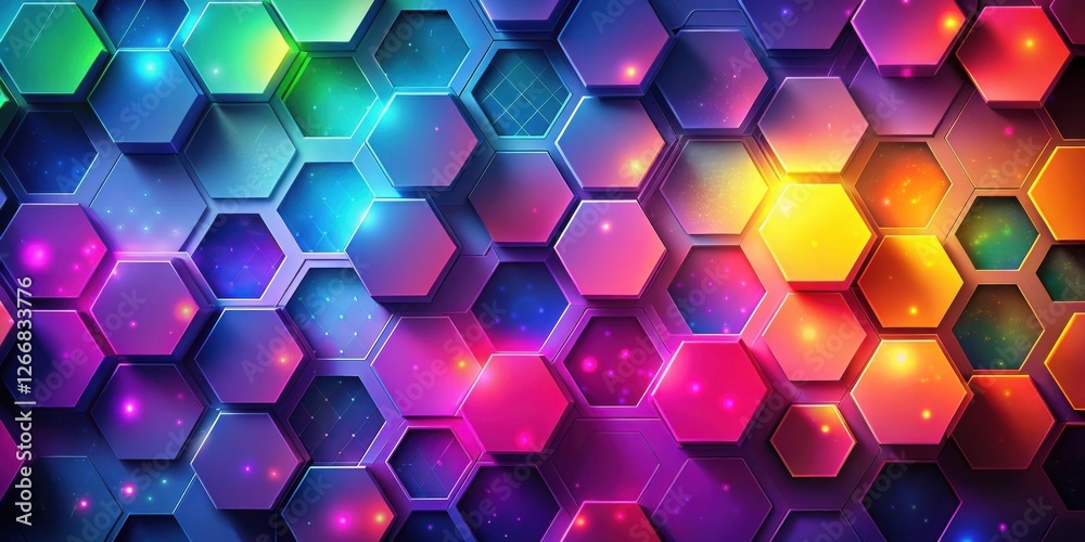Fototapete vibrant hexagonal pattern a colorful abstract design featuring luminous geometric shapes and glowing
