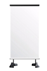 Blank roll-up banner stand isolated on transparent background for mockup.