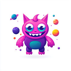 Fototapeta premium Cute Pink Cartoon Furry Cat with a Playful Look