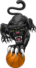 Black panther leopard holding a basketball ball with sharp claw sports team mascot design. © Christos Georghiou