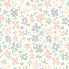 A seamless pattern filled with delicate, small floral motifs spread evenly across the design, featuring soft pastel colors such as blush pink, mint green, and lavender.