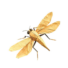 Intricate Paper Fly Sculpture Isolated on Transparent background Showcasing Artistry and Detail of Origami Design Techniques