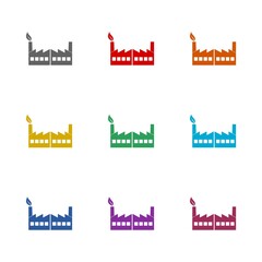 Green factory icon isolated on white background. Set icons colorful