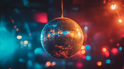 Obraz premium Disco ball hanging nightclub party lights background