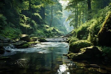 Tranquil River Through a Verdant Forest