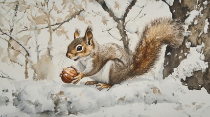 Fototapeta premium 7.Squirrel with Walnut in Winter