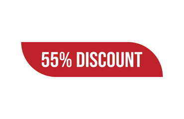 Red banner 55% discount isolated on white background.