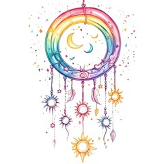 Obraz premium Colorful dreamcatcher with celestial elements.