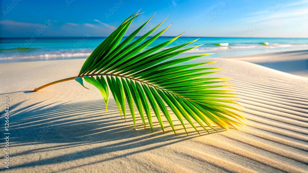 Sticker tropical beach with palm trees