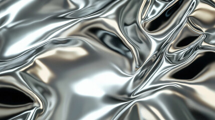 Close-up of shiny silver metallic texture with reflective surface on a metallic background