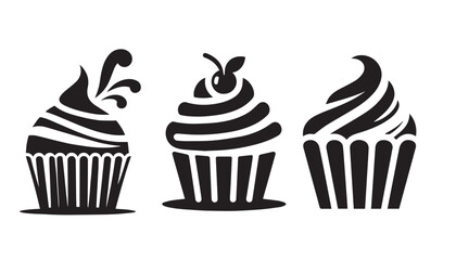 Silhouette cupcake and muffin set logo. Vector illustration, food icon, Can be used as icon, sign or symbol - cupcake silhouette.