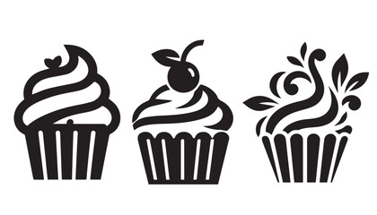 Silhouette cupcake and muffin set logo. Vector illustration, food icon, Can be used as icon, sign or symbol - cupcake silhouette.