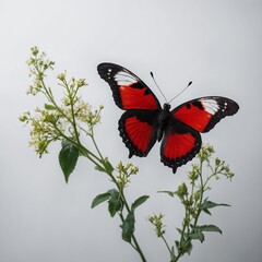 A breathtaking black and red butterfly with a mystical aura, floating on a white background.