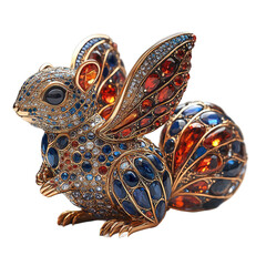 Fototapeta premium Exquisite Gold Sculpture of a Flying Squirrel with Colorful Gemstone Detailing