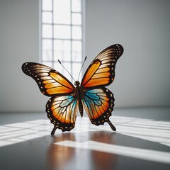 A butterfly designed in a stained-glass style, glowing beautifully against a white backdrop.