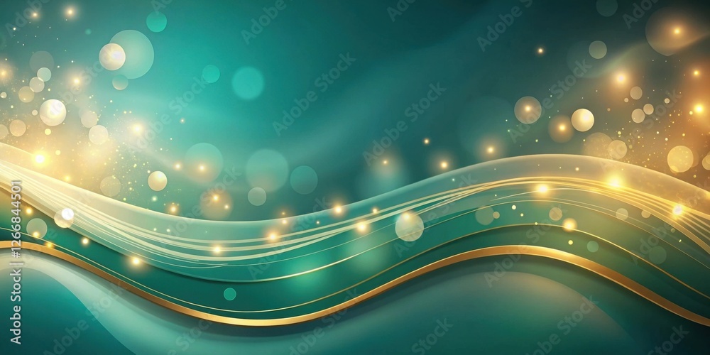 Leinwandbilder abstract teal and gold swirling design with sparkling lights and subtle bokeh effect