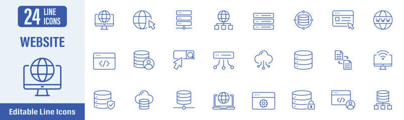 Website web icons in line style. Website, hosting, server, internet, homepage, user interface and more. Vector illustration.