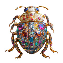 Exquisite Gold Beetle Sculpture Adorned with Colorful Gems and Intricate Detailing