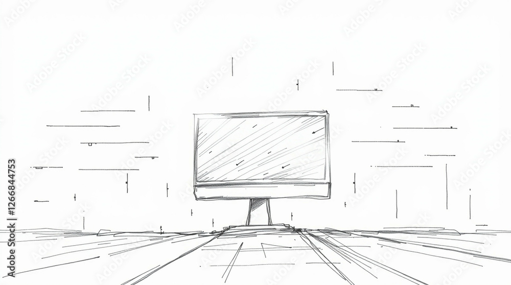 Poster abstract sketch of a modern computer screen displaying network concept