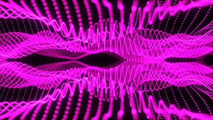 Abstract digital pink dots wave and monochrome particle  background. Abstract wave technology and background with light digital effect corporate.
