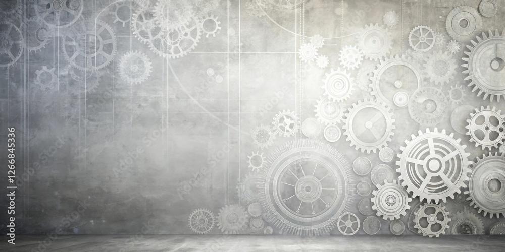 Leinwandbilder Abstract industrial background featuring a wall adorned with intricately designed cogwheels and gears, evoking a sense of complex machinery and precision engineering.