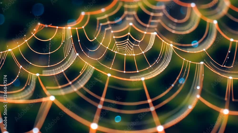 Wall mural a spider web with water droplets on it. the web is made of many strings